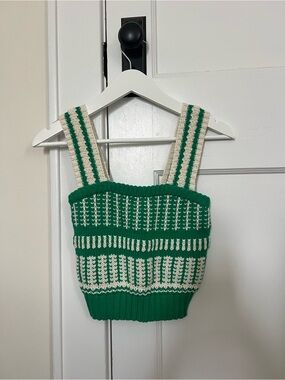 Lush Green and Cream Knit Crop Tank